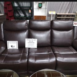 Brown Leather Power Reclining Sofa with Power Headrests
