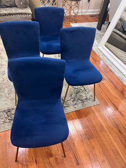 Modern Set of 4 Blue Velvet Dining Chairs
