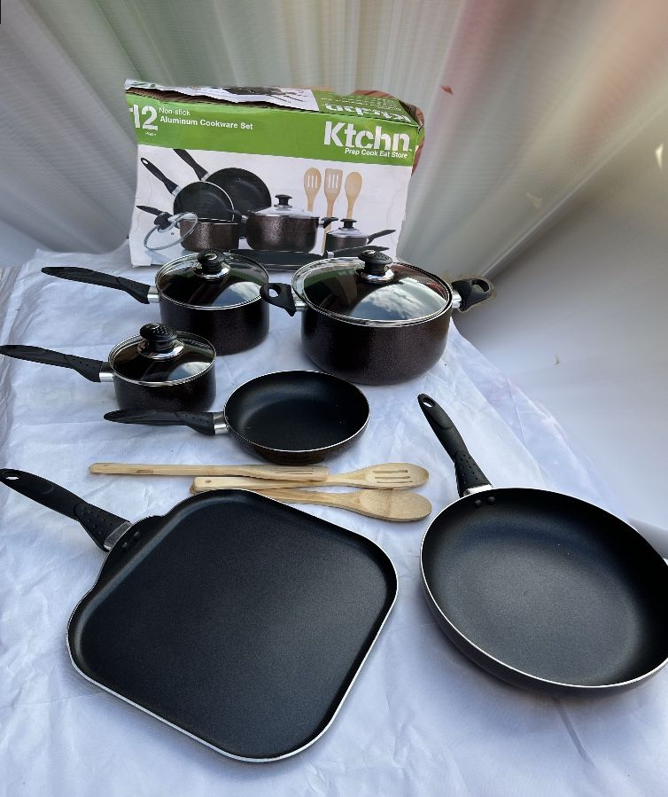 KTCHN Pre Cook Eat Store 12 Non Stick Aluminum Cookware Set