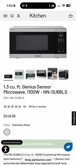 Panasonic Microwave 1.3 cu. ft. Genius Sensor, 1100W