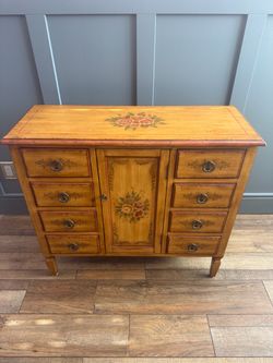 Painted Floral Wood Console Dresser Cabinet