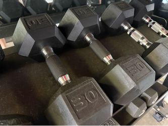 Pair of 30lb Rubber Hex Dumbbells