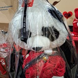 Big Panda Bear With Chocolates,a Box With Flowers And A Pandora Ring