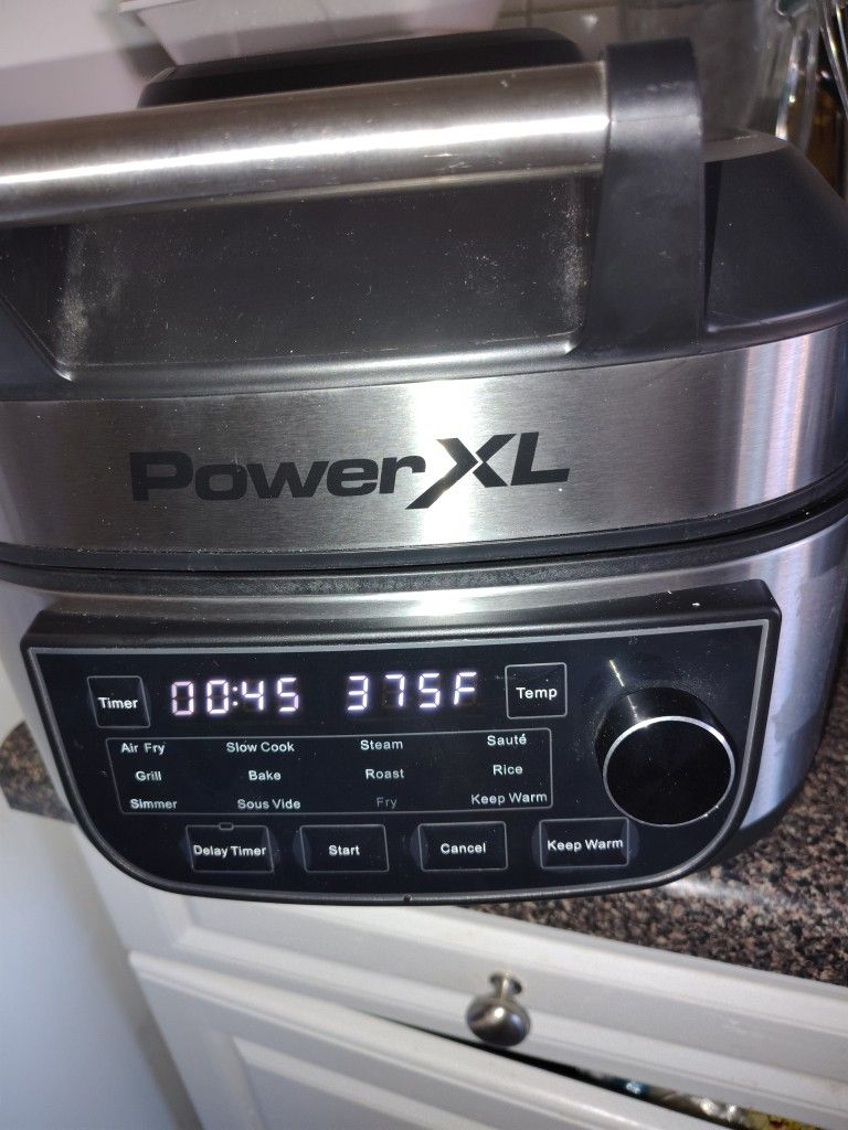 PowerXL Grill Air Fryer Combo 6 QT 12-in-1 Indoor Slow Cooker, Roast, Bake, 1550-Watts, Stainless Steel Finish (New)