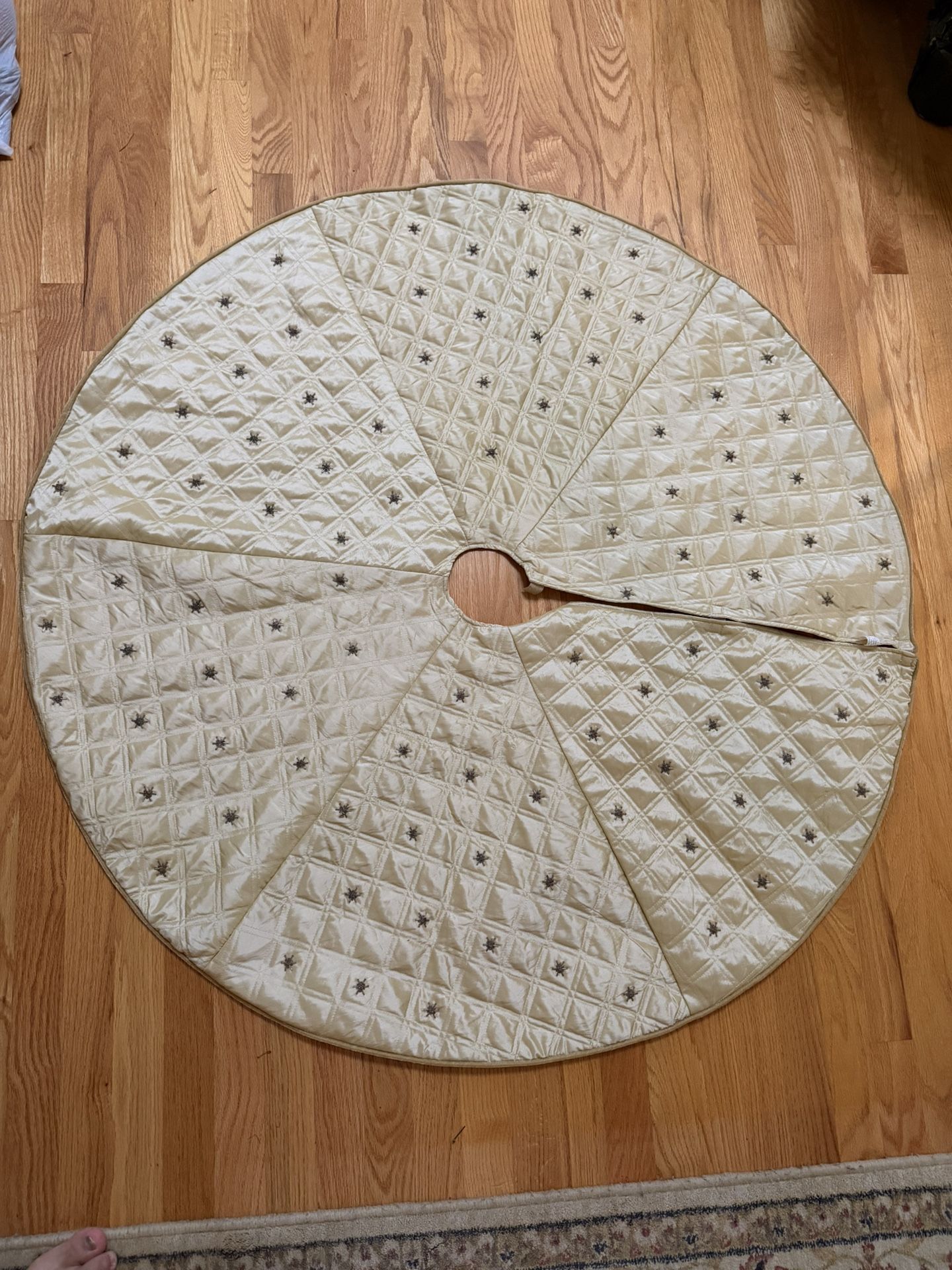 Gold Beaded Christmas Tree Skirt (Reversible) - 47”W x 22”H