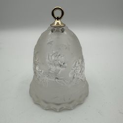 Mikasa Crystal Christmas Bell Ornament Frosted Glass Santa Reindeer 5”