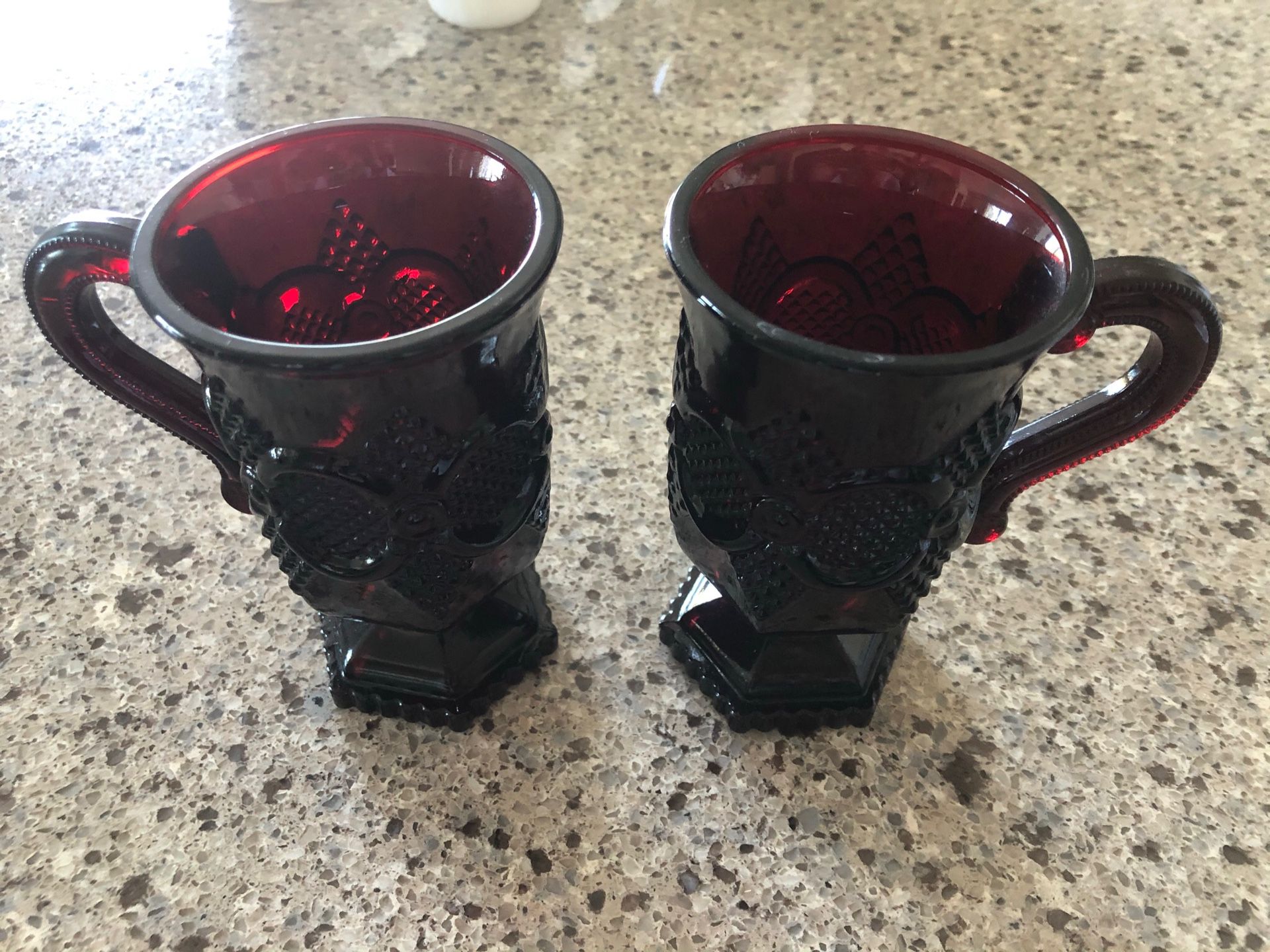 Set of 2 Vintage Avon 1876 Cape Cod Ruby Red Glass Irish Coffee Mugs