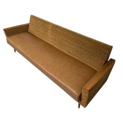 Vintage Mid Century Modern Sofa with Fabric and Vinyl Upholstery German Import