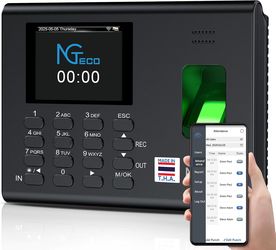 NGTeco APP Time Clock for Small Business, Fingerprint& PIN, 2000mAh Battery