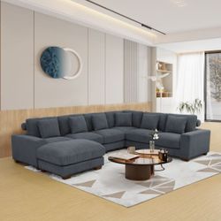 Dark Grey Corduroy 7-Piece Living Room Sofa Set| Modular Sectional Sofa