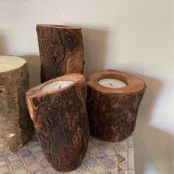 3 Wooden Pillar Candles