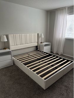 Queen Bed Frame with Storage Drawers