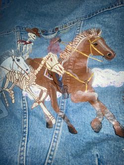 Men’s Stetson jacket size medium hand painted by my father and my mother. They were both artists asking 150 for it.