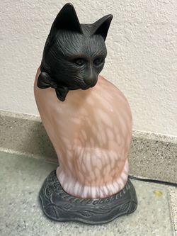 Pending- Vintage Tin Chi Cat Lamp Pink Art Glass