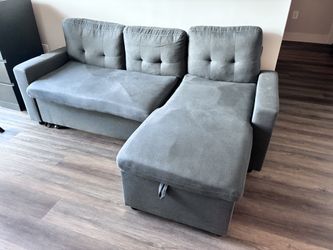 82" L-Shaped Sectional Sofa Bed with Storage Chaise – Dark Grey