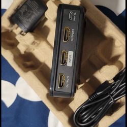 HDMI Splitter 1-In / 2-Out with Power Adapter & Cable – Like New