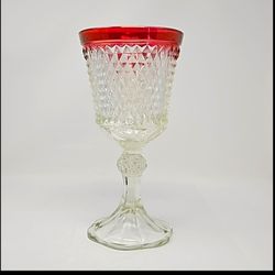 Vintage Large Kings Crown Ruby Diamond Point Ruby Red Rim Vase