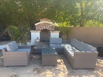 Outdoor Wicker Sectional Sofa Set with Coffee Table