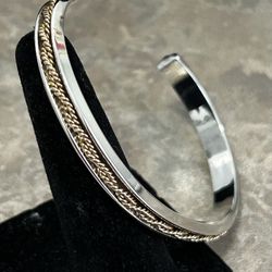 925 Sterling Silver And Gold Plated Cuff Bracelet 