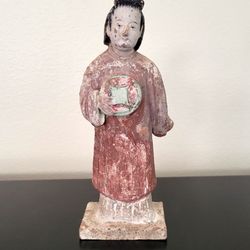 Antique Chinese Ming Style Sancai Glazed Terracotta Attendant Figure 8.2"