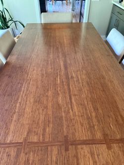 Modern, solid wood bamboo dining table