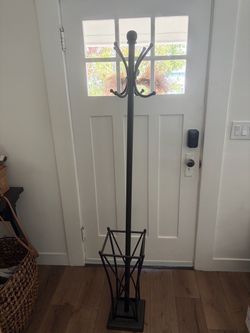 Black Metal Coat Rack with Umbrella Stand
