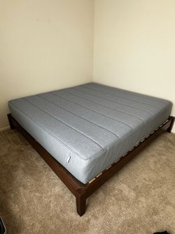 King mattress and Wood Bed