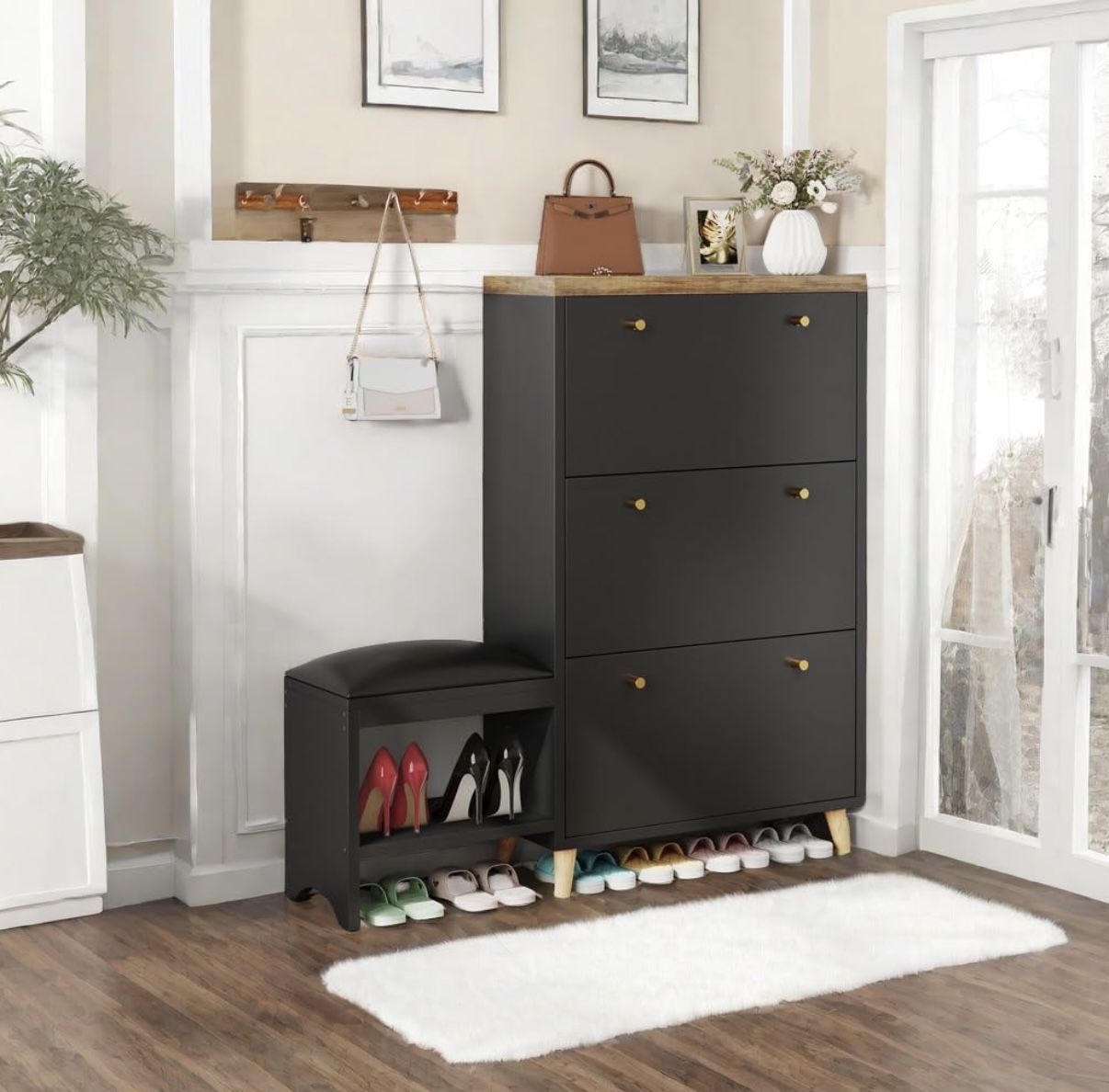 Shoe Storage Cabinet with Bench