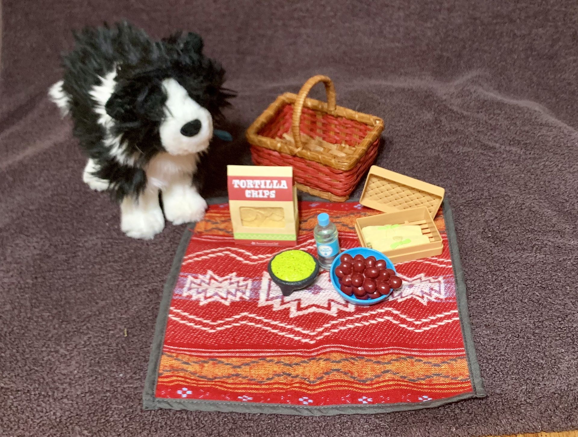 American Girl Doll Saige RETIRED picnic set and dog