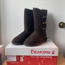 Bearpaw Furry Boots - Dark Brown - Size 8 - Winter Boots