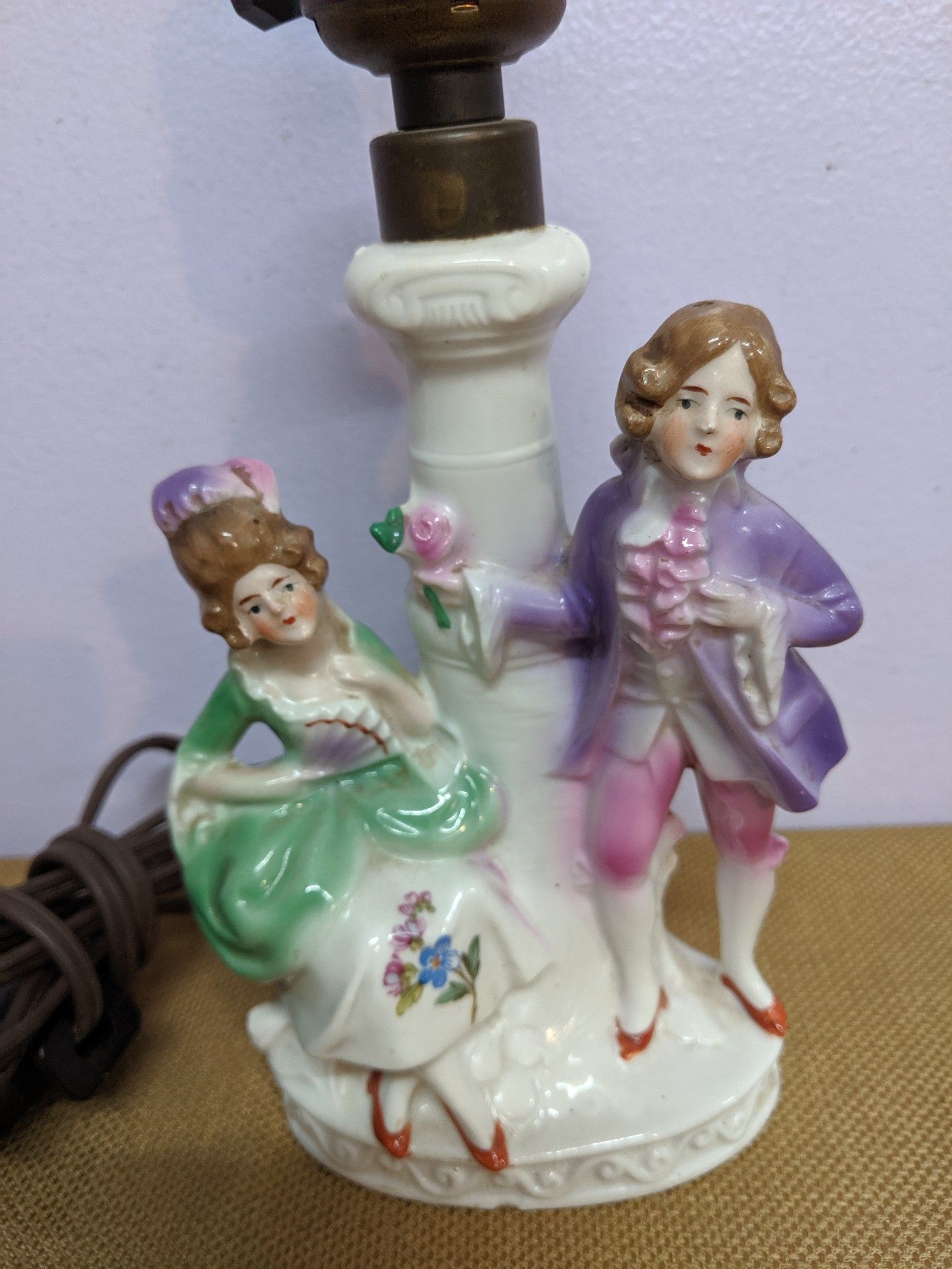 German Porcelain Victorian Couple Table Lamp