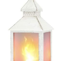 11" Vintage Style Decorative Lantern,Flame Effect LED Lantern,(White,