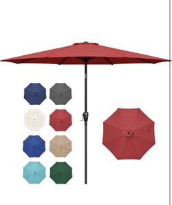 9FT Outdoor Patio Umbrella Table Market Umbrella with Push Button Tilt and Crank, 8 Sturdy Ribs, UV Protection Waterproof for Garden, Lawn, Deck, Back