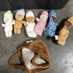 Montessori Style Learning Toy. Babies In Fabric Basket. 