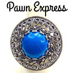 Sterling Silver Turquoise Filigree Statement Cocktail Ring 