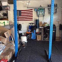 ROGUE SML-2C Squat Rack With 2 Long Weight Storage Posts, Fat And Skinny Pull Up Bar And J Hooks 