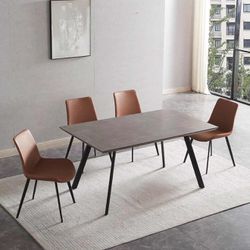 Wooden Dining table & leather chairs (4)