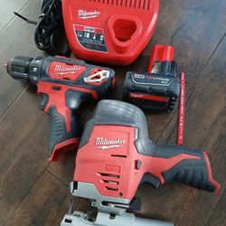 Milwaukee Jig Saw Reciprocating Saw Impact Drill Driver Battery Charger Tool Set 