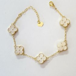 Clover Bracelet with IVORY enameling 14K Gold Plated NEW!!