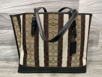Coach Mollie Tote 25 Signature Striped Jacquard Leather Trim 13x10 (A1D028368)