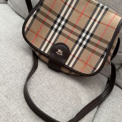 Burberrys Haymarket Check Canvas Leather Shoulder Bag