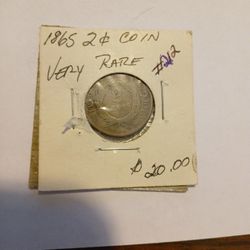 1865 2 Cent Coin, A Very Rare Coin In Very Good Condition