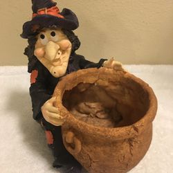 Halloween Witch with Cauldron Resin Planter