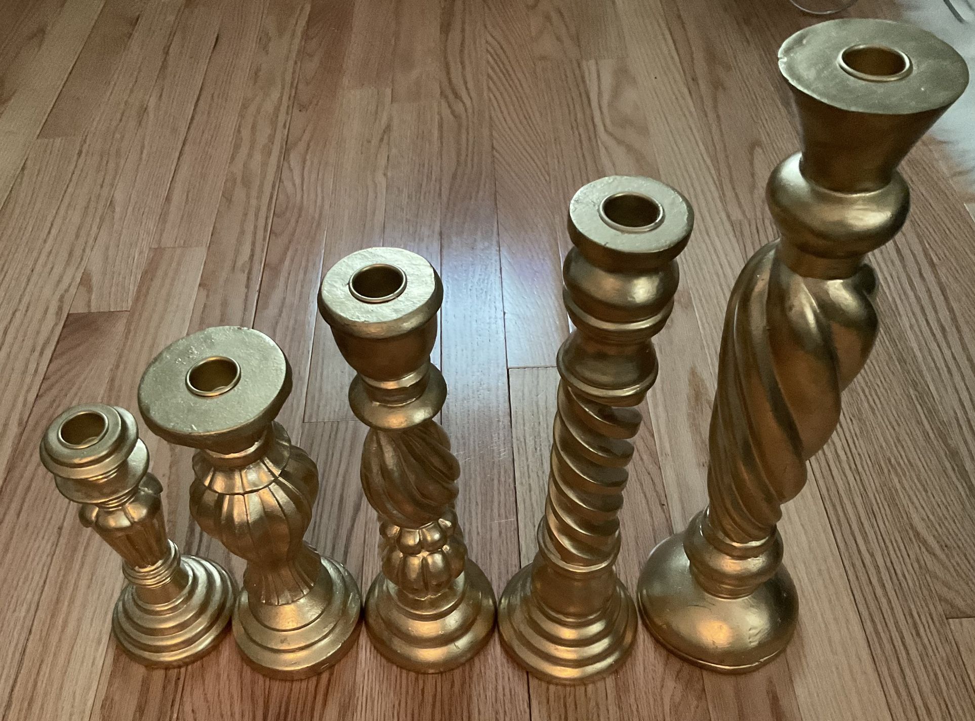 Set Of 5 Gold Candle Holders 