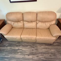 Leather 3-Seat Sofa Couch Reclining Ends Tan