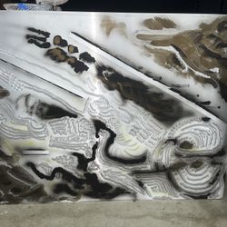 Abstract Mixed Media Painting Of Motorcycle On Aluminum