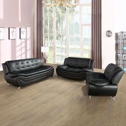 Black Leather Sofa Set