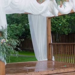 (7) 32ft Off White Chiffon Ceiling Drapery