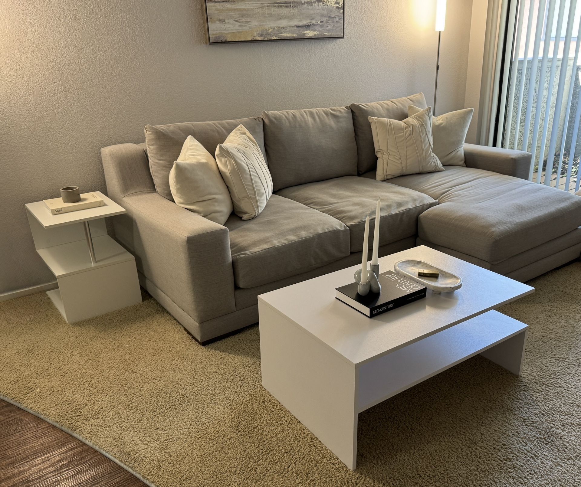 Linen Modular Cloud Gray Sofa Couch with Chaise 95 inches