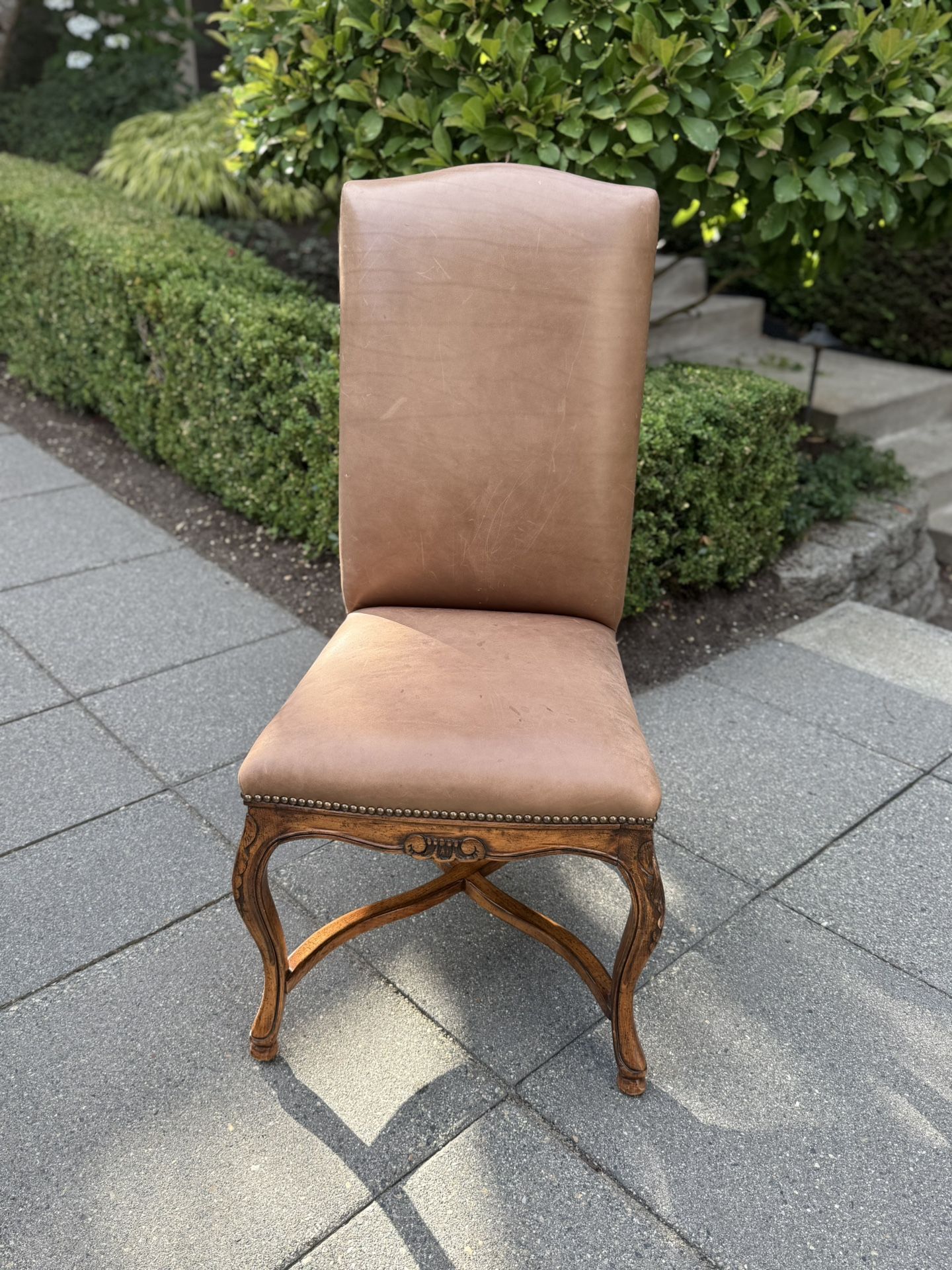 Hand Carved Wood & Leather Studded Chairs